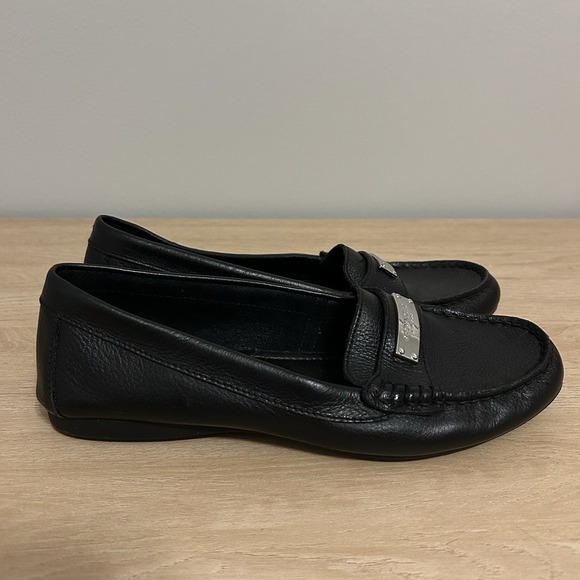 Coach Fredrica Black Pebbled Leather Logo Plate Loafers - Picture 4 of 6